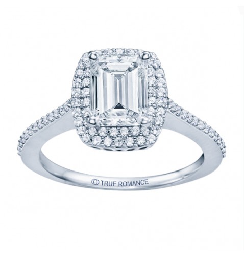 Emerald Cut Double Halo Diamond Engagement Ring